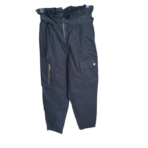 Black Paperbag Waist Cargo Pants With Belt & Zipper Detail By Future Collective - Picture 2 of 6